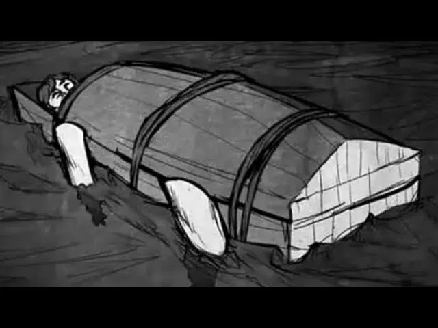 Artistic drawing showing the two enclosed “boats” used in scaphism