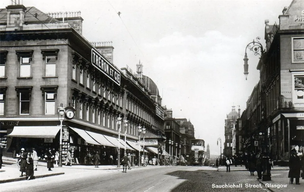 Glasgow street scene circa 1920 showing dense urban environment
