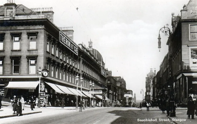 Glasgow street scene circa 1920 showing dense urban environment