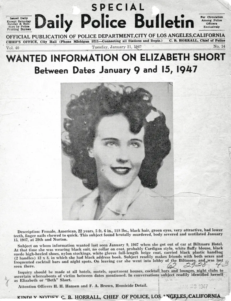 Police bulletin of Elizabeth Short during investigation