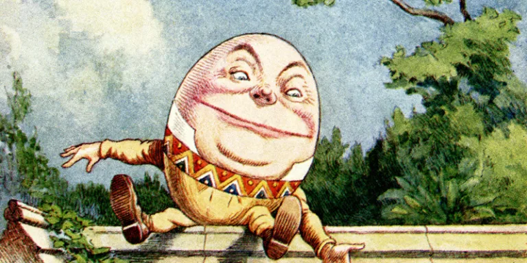 artistic depiction of Humpty Dumpty sitting on a wall
